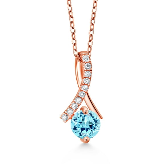 Gem Stone King 18K Rose Gold Plated Silver Ribbon Pendant with Chain Apatite Moissanite (0.97 Cttw)