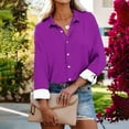 thumbnail image 2 of Snoarin Button-Up Shirts for Women Ladies Casual Fashion Loose Temperament Long Sleeve Solid Color V-neck Top S-3XL, 2 of 6