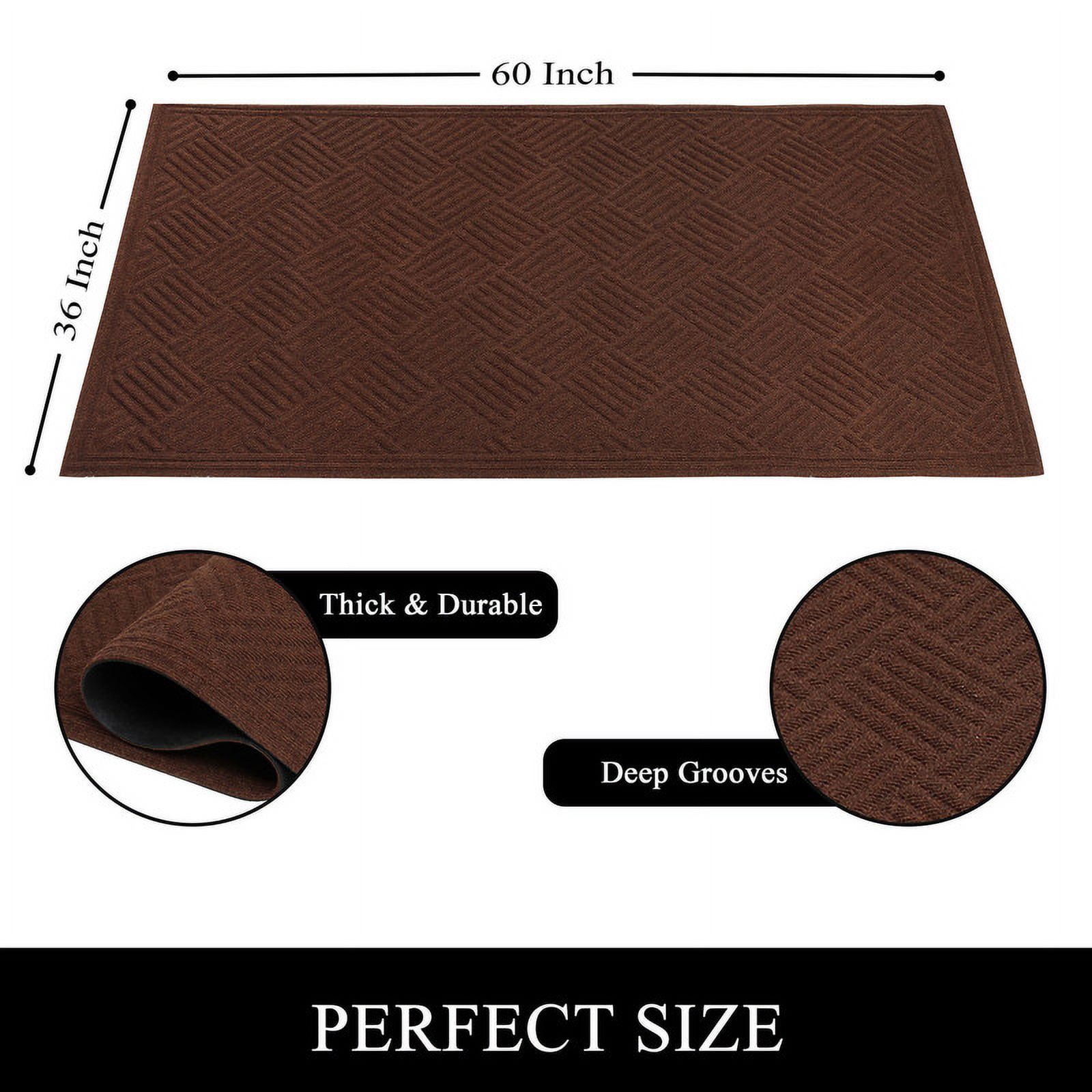 A1HC New Durable and Versatile Polypropylene Rubber Door Mat All Weather Inside Outside Door Mat Easy to Maintain for Entrance Back Doors, Patio, Garage 36" x 60"