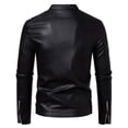 thumbnail image 3 of Men's casual stand-up collar jacket, PU leather jacket, motorcycle suit, diagonal zipper pocket design, 3 of 13
