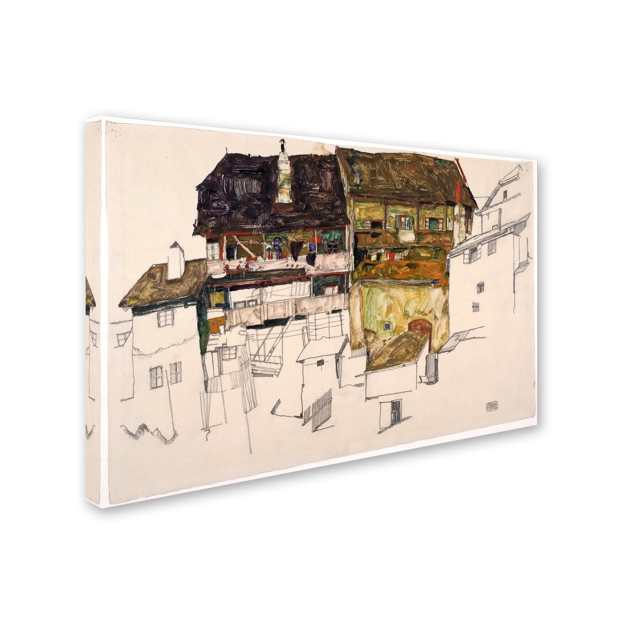 Trademark Fine Art 'Old Houses In Krumau' Canvas Art by Egon Schiele