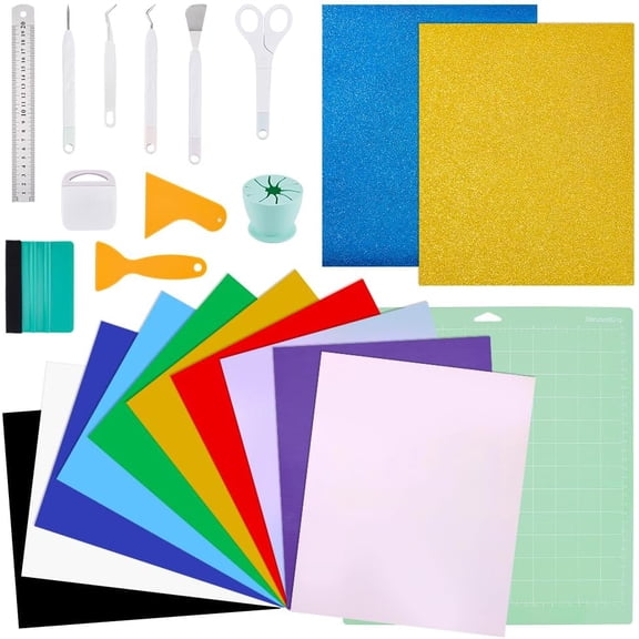 Ultimate Accessories Bundle Heat Transfer Accessories and Supplies Vinyl Sheets Board Ruler Scrap Collector All in One Tools for Craft Projects Beginners 24pcs