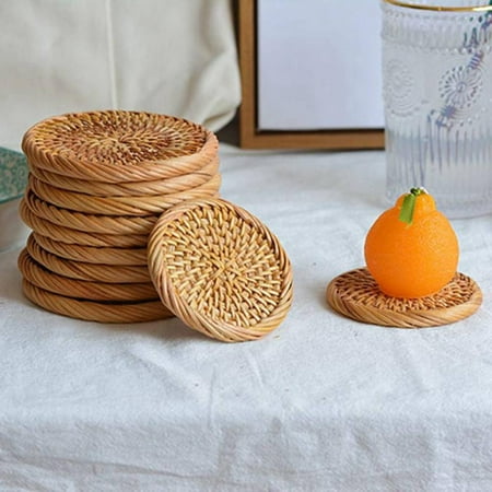 

Promotions! Round Rattan Woven Placemats Heat Insulation Pads Coffee Drink Tea Cup Coaster Fashion Style Tableware Kitchen Accessories