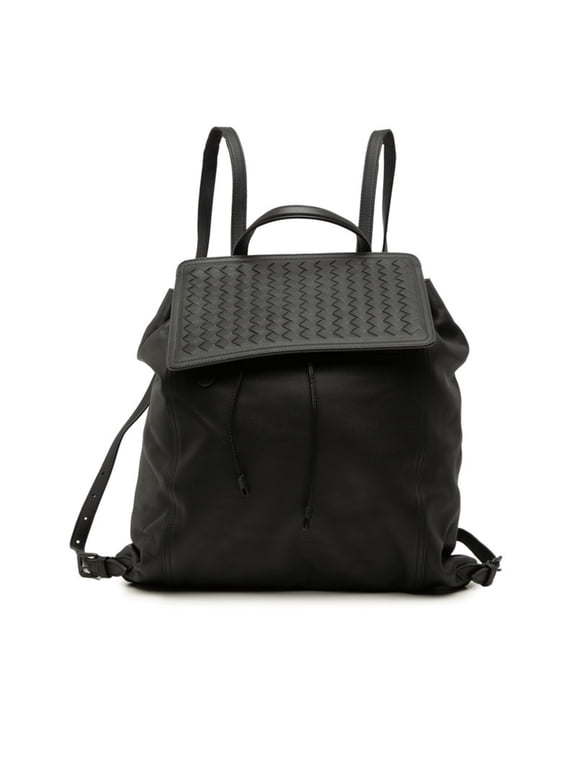 Pre-Owned Bottega Veneta Intrecciato Backpack, Black Leather, Women's.