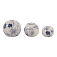 thumbnail image 6 of Floral Orbs for Home Decor - Decorative Ceramic Stoneware for Bathroom, Office, Living Room and Shelf Display - Boho Flower Design for Coffee Table Styling - Set of 3, 6", 5", 4", Blue & Ivory, 6 of 13