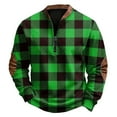 thumbnail image 2 of Men's Casual Sweatshirt American Checkered Print Round Neck Long Sleeve Half Pullover for Winter Retro Street Style,Green,XL, 2 of 4