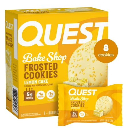 Quest Bake Shop, Lemon Cake Flavor Frosted Cookie, 5g Protein, Low Sugar, 8 Count