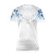 thumbnail image 4 of Womens Short Sleeve Tops Floral Print Summer T Shirts Round Neck Top with Lace Panel Dressy Casual Blouses Camisetas Para Mujer, 4 of 5