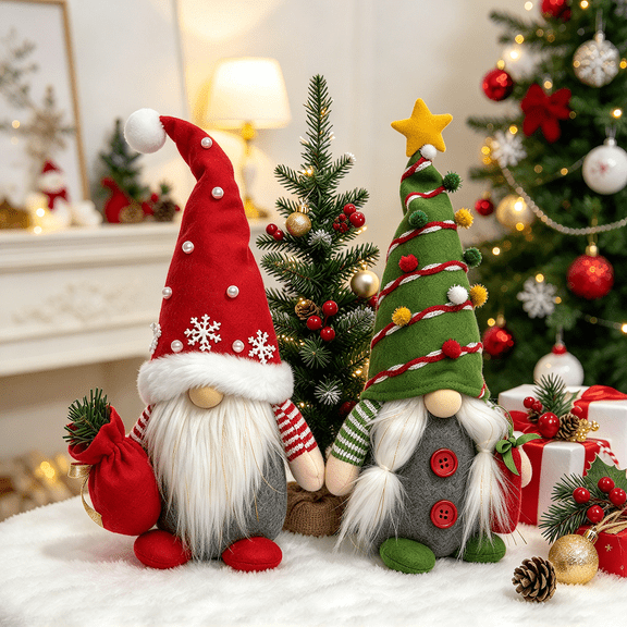 GARITIN 2 Pack Christmas Plush Gnomes for Home Mantel Table Shelf Holiday Decor