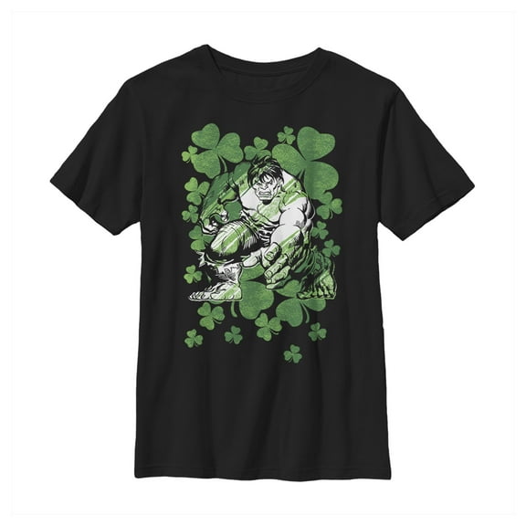 Boy's Marvel St. Patrick's Day Hulk Clover Field  Graphic Tee Black Medium