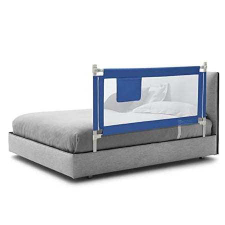 BABY JOY Bed Rail for Toddlers, 57’’ Extra Long, Height Adjustable & Foldable Baby Bed Rail Guard w/Storage Pocket & Double Safety Child Lock for Kids Twin Double Full Size Queen King Mattress (Blue)