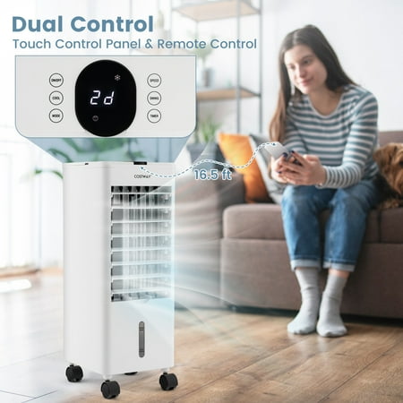 Costway Evaporative Air Cooler Fan Portable Oscillating Swamp with 3 Speeds Modes Remote - White