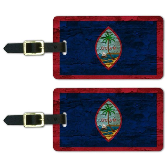 Rustic Distressed Guam Flag Luggage ID Tags Suitcase Carry-On Cards - Set of 2