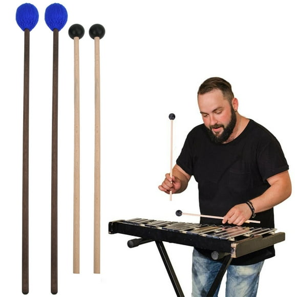 Palos de marimba, mazo de goma de sonido suave corto de percusión de 4 piezas, campana de percusión de arce de 2 colores para principiantes profesionales de reproducción de música EOTVIA No