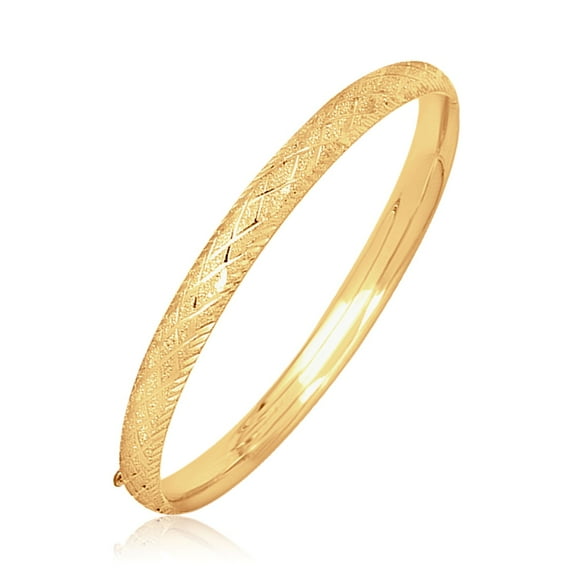 14k Yellow Gold Diamond Carved Bangle (6.0 mm) 7 in