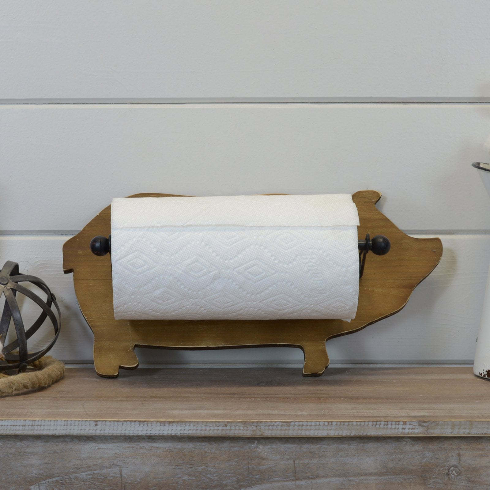 American Mercantile Wood Pig Wall Paper Towel Holder