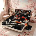 thumbnail image 2 of Manfei Traditional Koi Full Size Sheets for Girls Women, Blossom Wave Bed Sheets, Black Red White 4pcs, 1 Flat Sheet, 1 Fitted Sheet and 2 Pillowcases, 2 of 6