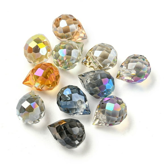 100pcs Electroplated Glass Beads Faceted Teardrop Charms Top Drilled Mixed color 10x8mm Hole: 1.2mm Multi-color