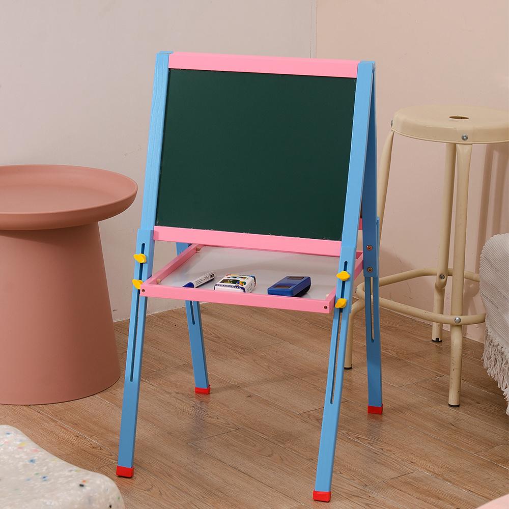 Wooden Kids Art Easel, DoubleSided Whiteboard and Chalkboard with