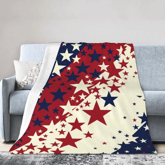 Patriotic Throw Blanket, Soft Flannel Stars and Stripes American Flag Throw for Memorial Day and Living Room 50x40