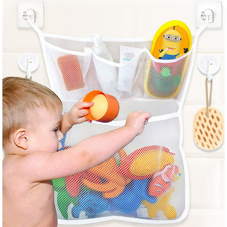 Hanging Bath Toy Holder, With Suction & Adhesive Hooks, 30x23 Mesh Net Shower  Caddy For Kids Bathroom Decor, Bedroom & Car Toy Organizer - Bonus Rub