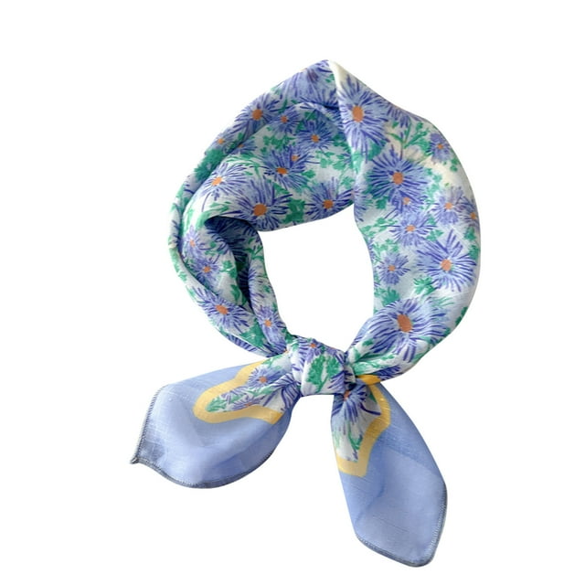 Bufandas de algodón y lino para mujer, bufanda pequeña de seda, bufanda con motivos literarios y temperamento, flores y pétalos, pañuelo decorativo para el cabello para mujer.