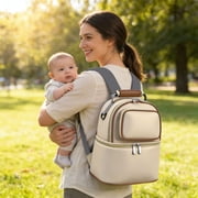 Homesteed Diaper Bag Backpack Insulated Double Layer Breast Pump Bag for Mom Portable Baby Bag for Travel and Work Mocha