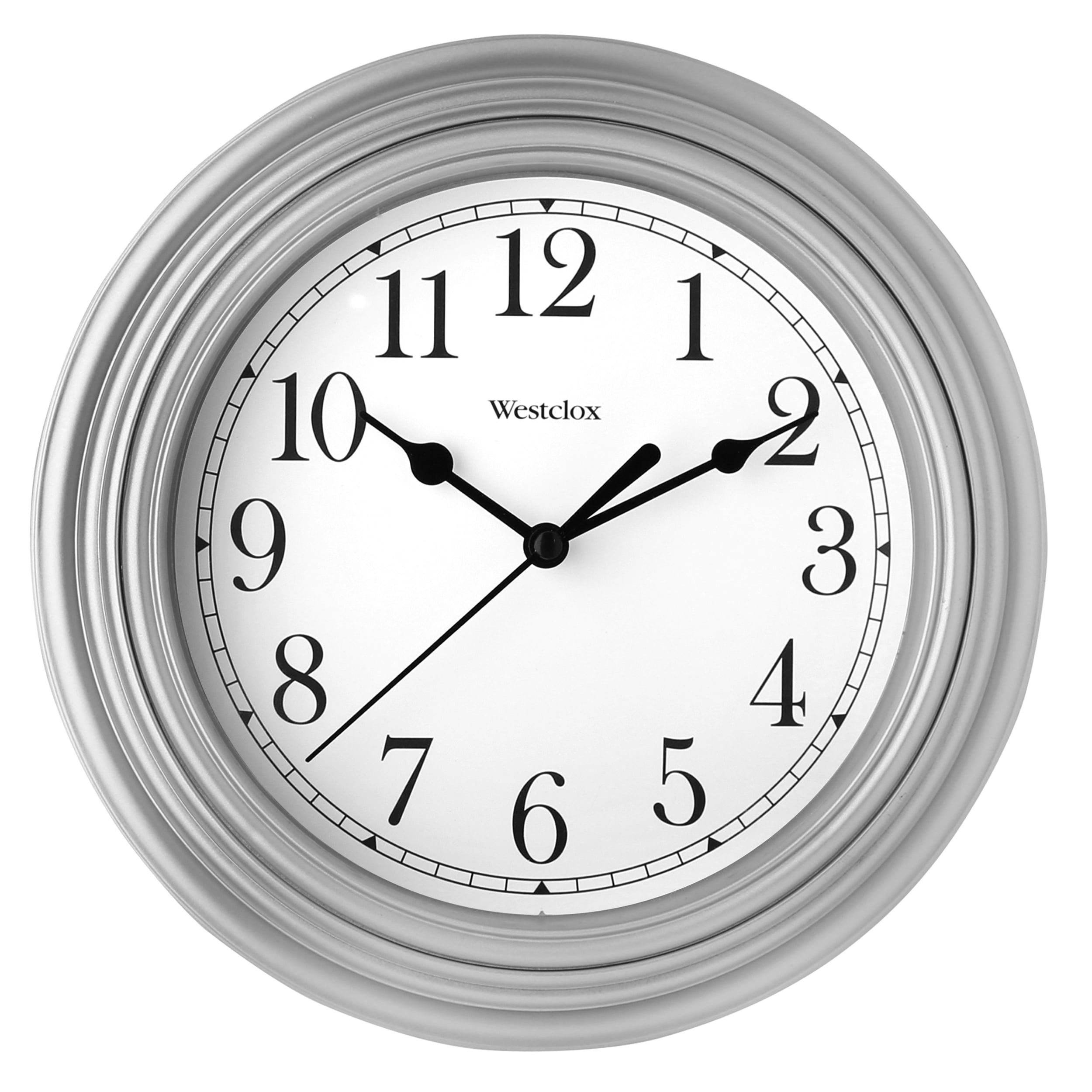 LARGE 9" QUARTZ WALL CLOCK WHITE FACE SILVER SURROUND LARGE NUMBERS  BRAND NEW 