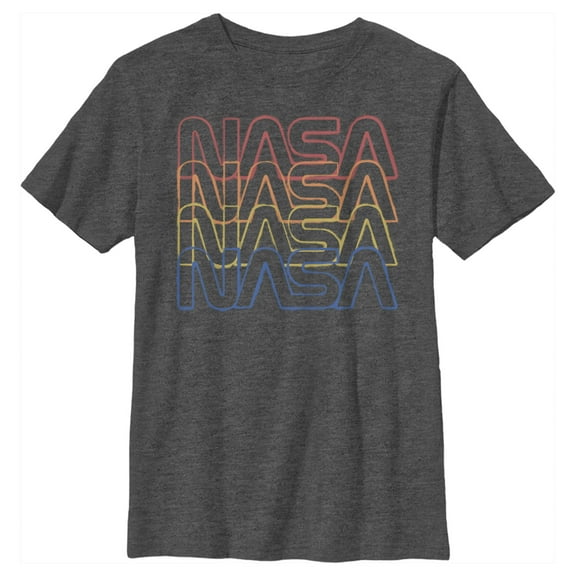 Boy's NASA Rainbow Repeat Logo Graphic Tee Charcoal Heather Small