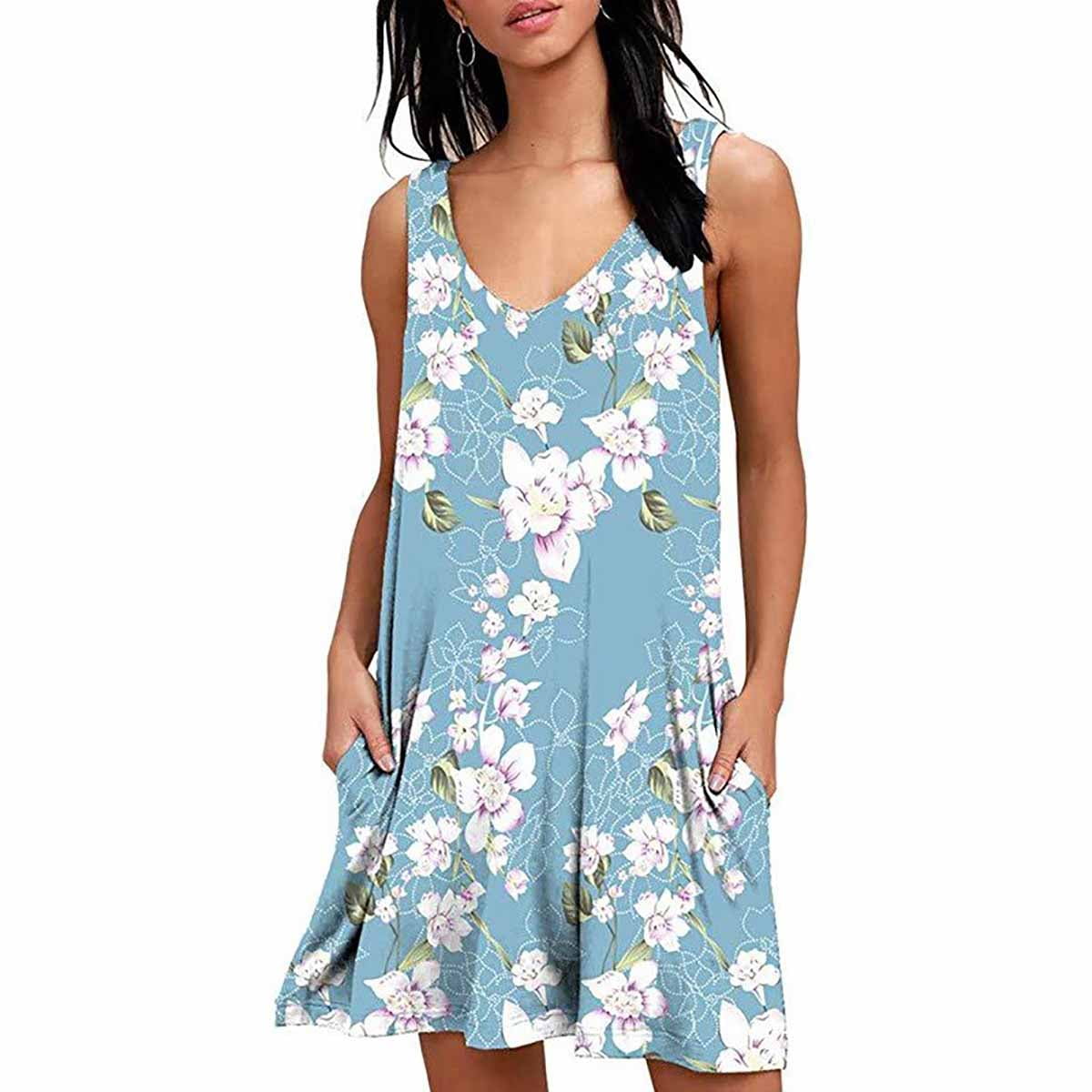 Tank Dresses for Women Summer Sleeveless Loose Plain Dresses Casual Short Dress with Pockets T Shirt Mini Dress