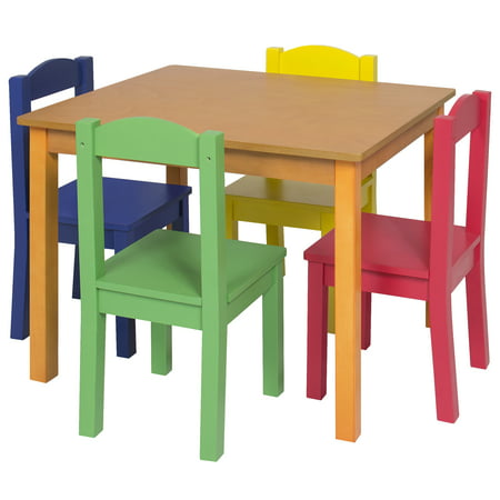 Best Choice Products Kids Wooden Table and 4 Chair Set Furniture- (Best Childrens Table And Chairs)