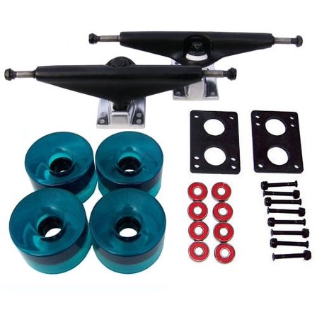 RADIUS LONGBOARD Skateboard TRUCKS 76mm WHEEL Package! BLACK/AQUA