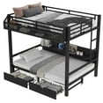 thumbnail image 4 of Full over Full Bunk Bed with Storage Shelves & Drawers, Multifunctional Metal Bunk Bed with USB Ports & LED Lights, Convertible Lower Bed to Sofa for Space Saving, Black, 4 of 15