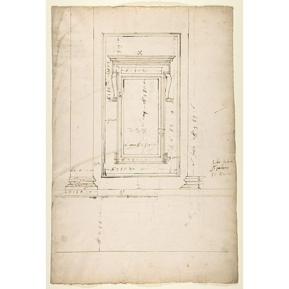 San Lorenzo, Library, window, elevation (recto) San Lorenzo, Library, window, cornice, section; cornice, section (verso) Poster Print (18 x 24)