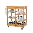 thumbnail image 2 of Rolling Kitchen Island With Storage Utility Wood Tabletop, Wood Mobile Kitchen Island Serving Cart On Wheels With Towel Rack, 2 of 6
