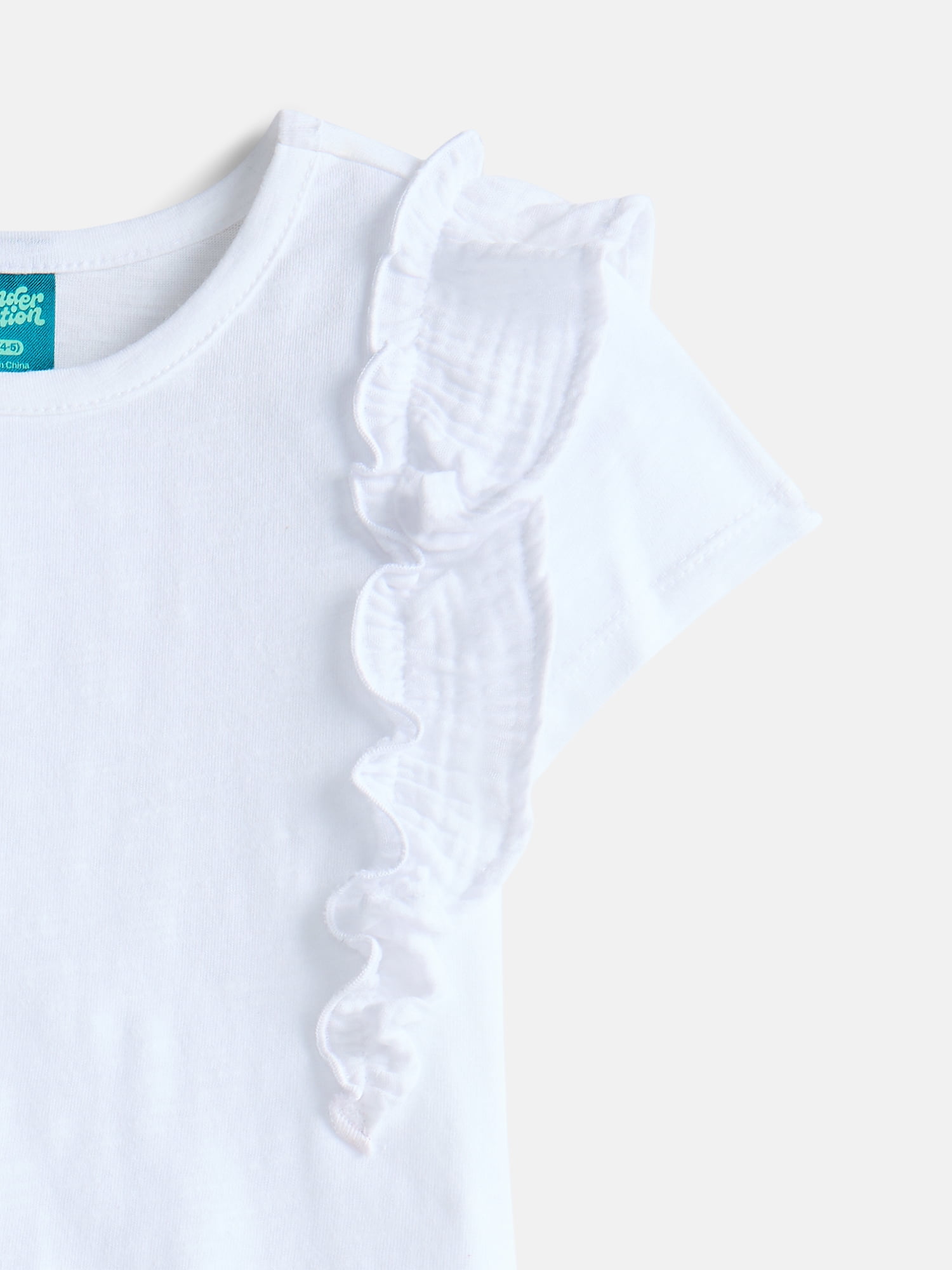 Wonder Nation Girls Cotton Top with Ruffle Sleeves, Sizes 4-18 & Plus