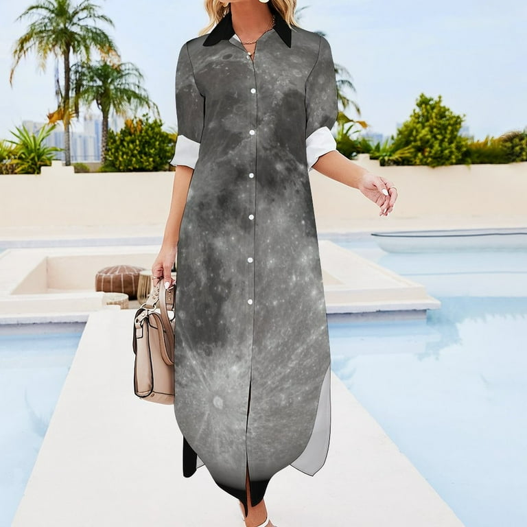 La Luna Piena Long Sleeved Shirt Dress Women s evening dress Women s summer suit summer clothes