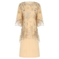 thumbnail image 3 of inlzdz Women's Plus Size Mother of The Bridesmaid Dress Short Sleeve Embroidery Lace Midi Dress Wedding Guest Dress Champagne XL, 3 of 7