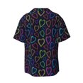 Daiia Colored Hearts Men's Linen Shirts Short Sleeve Casual Shirts
