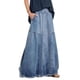 thumbnail image 1 of Falda maxi de mezclilla con cintura elástica casual con estampado de ébano para mujer, 1 of 2