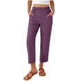 thumbnail image 3 of Lumtrix Womens Linen Capri Pants Summer Lightweight Elastic Waist Work Pant Ankle Cropped Trousers with Pockets Purple S, 3 of 8