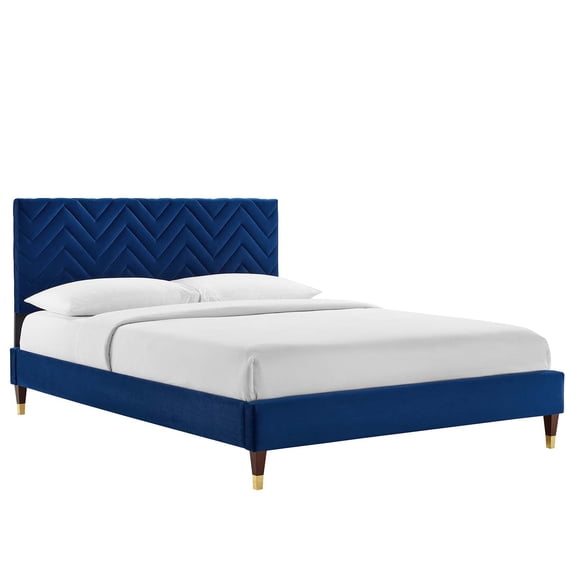 Modway Leah Chevron Tufted Performance Velvet Twin Platform Bed - Navy