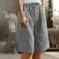 thumbnail image 2 of RYRJJ Cotton Linen Bermuda Shorts for Women Summer Casual Knee Lenght Shorts Button Elastic Waist Wide Leg Short with Pockets(Gray,S), 2 of 6