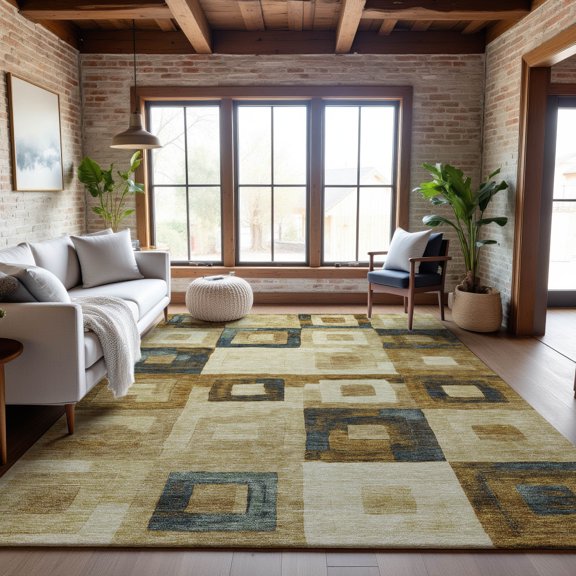 Addison Rugs Mayfield Premium Machine Washable Transitional Geometric Beige Rectangle Rug, 5' x 7'6"