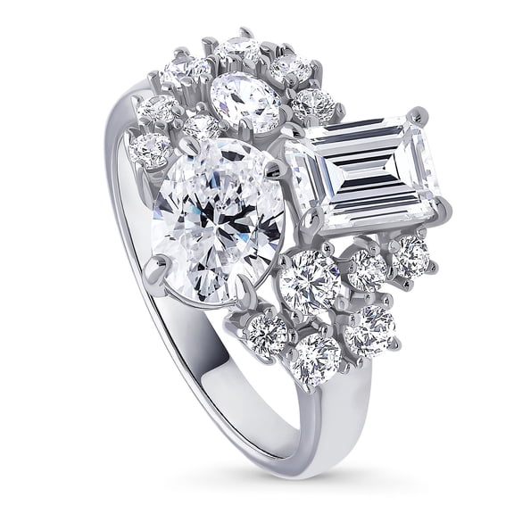 BERRICLE Sterling Silver Cluster Cubic Zirconia CZ Statement Fashion Ring for Women, Rhodium Plated Size 4