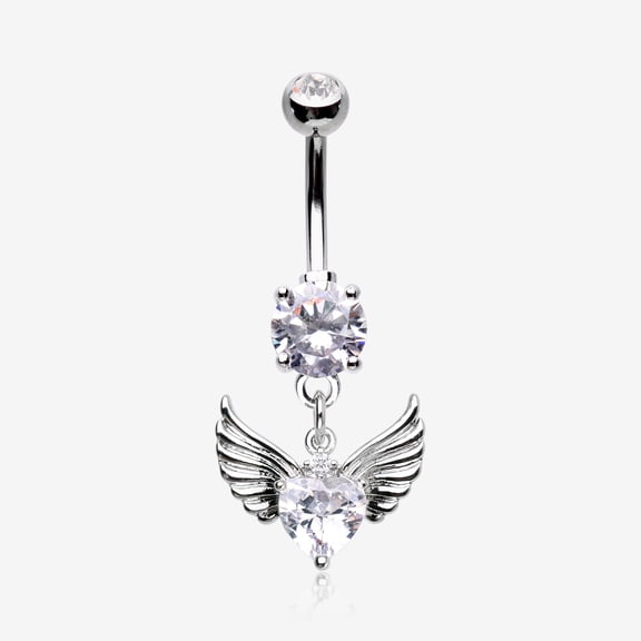 Angelic Wing Heart Sparkle Dangle Belly Button Ring