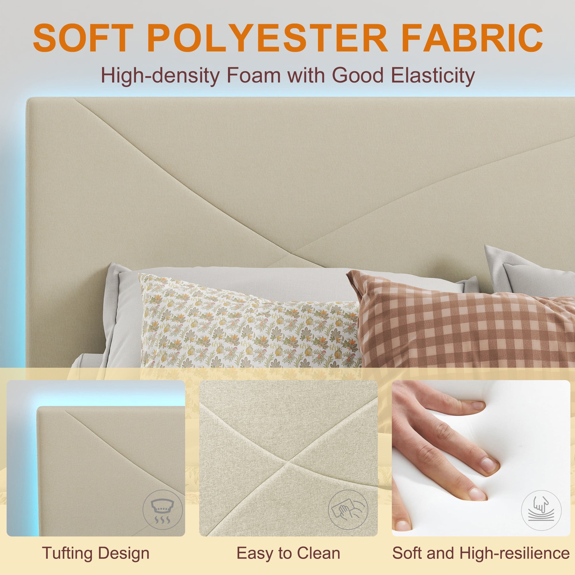 Homy Casa Queen Bed Frame with Portable Folding Tray Bedroom Set