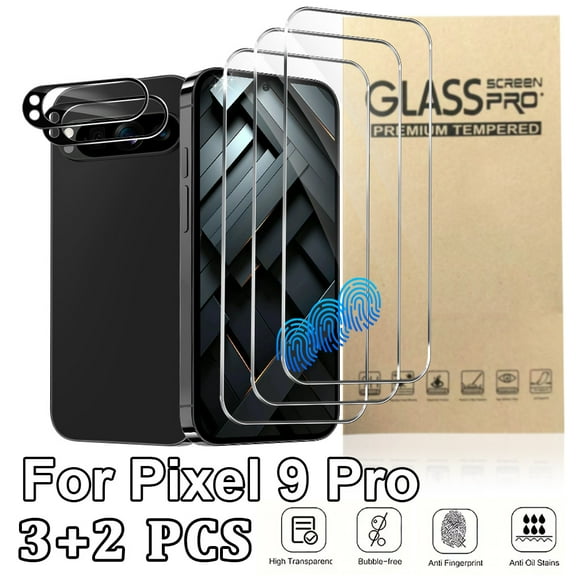 3 2 Pack Screen Protector for Google Pixel 9 Pro Tempered Glass Flim with Camera Lens Protectors, Support Fingerprint Unlock, Anti Scratch, Bubble Free, Case Friendly