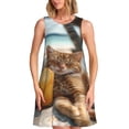 thumbnail image 1 of Easygdp Relaxing Cat With Orange Juice para Vestido Transpirable de Mujer, Vestido Suelto de Manga Corta con Pliegues y Bolsillos para el Verano, 1 of 7