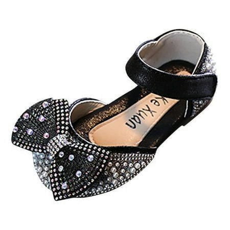 FhsagQ Chaussures Enfants Chaussures Pantoufles Taille 4 Filles Mode Printemps et Été Sandales Filles Robe Danse Performance Chaussures Princesse Perle Maille Nœud Crochet Boucle Style Élégant Noir 29